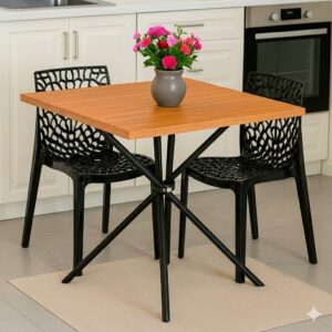 Conjunto Mesa Paris 75×75 com 2 Cadeiras Gruvyer Preta – Compacto para Sala de Jantar, Cozinha e Área Gourmet