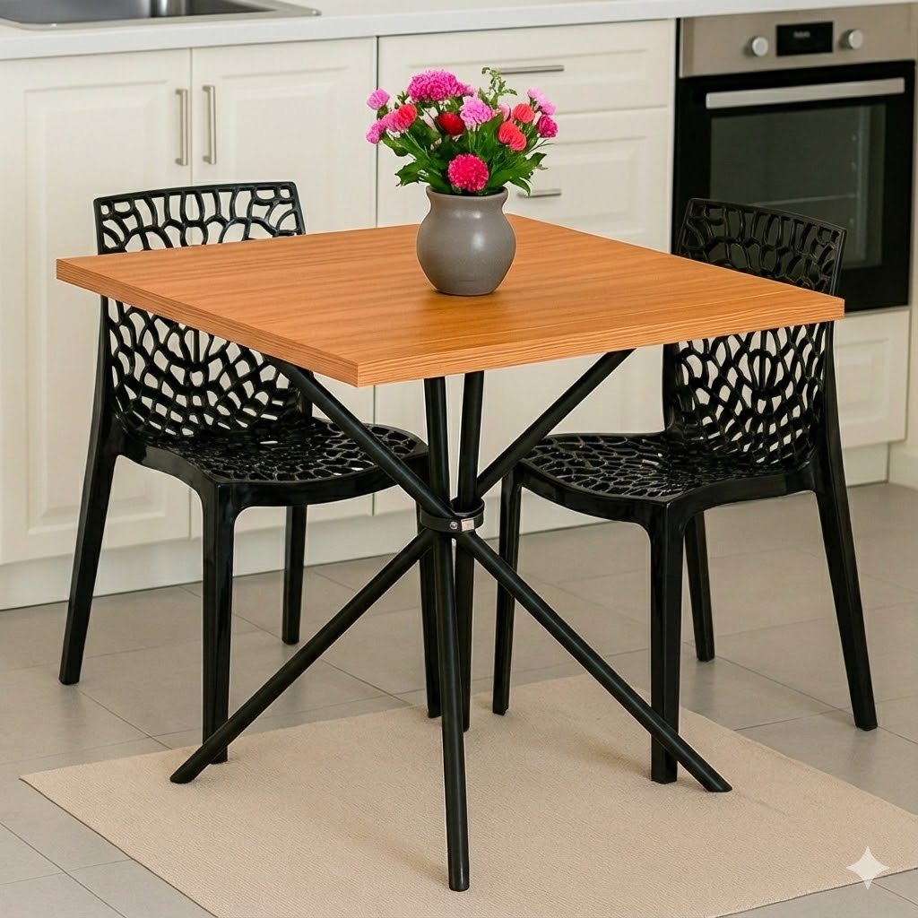 Conjunto Mesa Paris 75×75 com 2 Cadeiras Gruvyer Preta – Compacto para Sala de Jantar, Cozinha e Área Gourmet