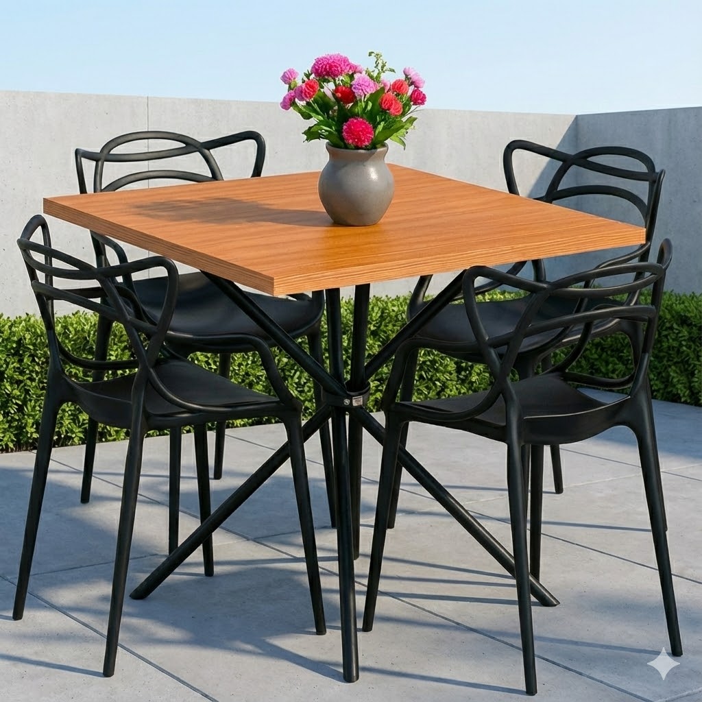 Conjunto Mesa Paris 75×75 com 4 Cadeiras Allegra Preta – Para Sala de Jantar, Cozinha e Área Gourmet