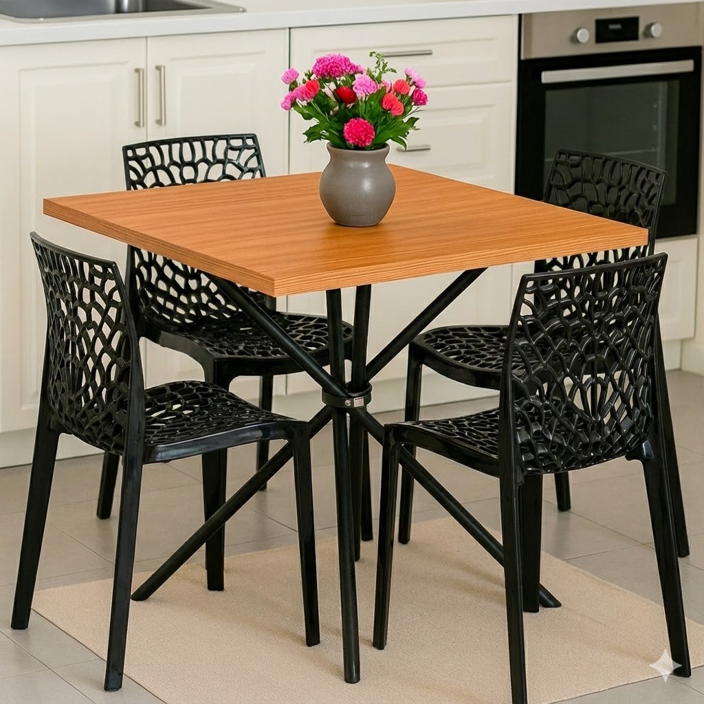 Conjunto Mesa Paris 75×75 com 4 Cadeiras Gruvyer Preta – Compacto para Sala de Jantar, Cozinha e Área Gourmet