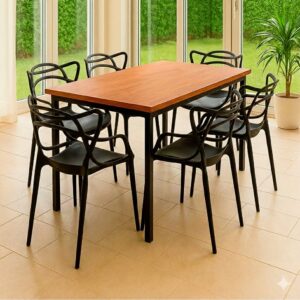 Conjunto Mesa Paris 136×80 com 6 Cadeiras Allegra Preta – Elegância para Sala de Jantar e Área Gourmet