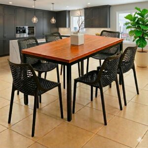 Conjunto Mesa Paris 136×80 com 6 Cadeiras Suits Preta – Moderno para Sala de Jantar e Área Gourmet