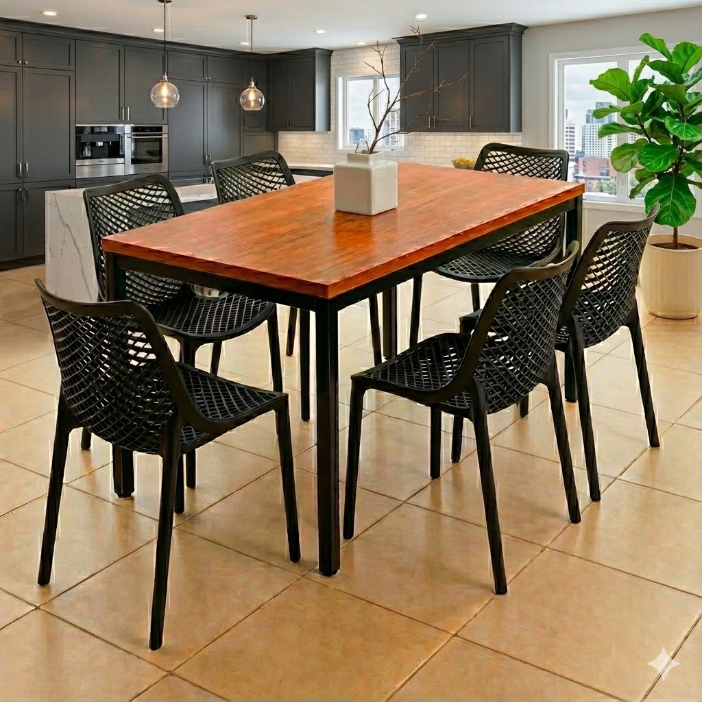 Conjunto Mesa Paris 136×80 com 6 Cadeiras Suits Preta – Moderno para Sala de Jantar e Área Gourmet