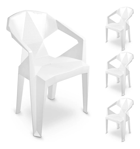 Kit 4 Poltronas Diamond Cadeira Plástica Reforçada 182kg Branco Diamond