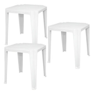 Kit 6 Mesas Plásticas Quadradas 70x70cm Empilháveis Com Furo Branco