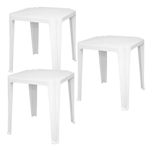 Kit 6 Mesas Plásticas Quadradas 70x70cm Empilháveis Com Furo Branco