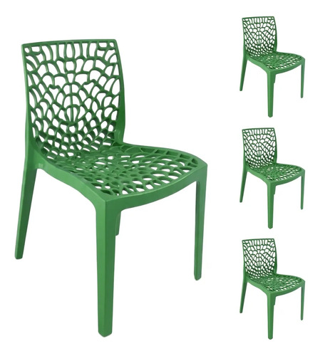 Kit 4 Cadeiras Jantar Polipropileno Empilhável Promoção Gruvyer Verde