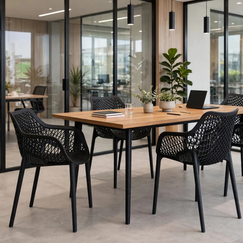 Kit 4 Cadeiras Escritório Reunião Com Braço Confortável Preto Suits