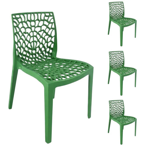 Kit 4 Cadeiras Gruvyer Verde Sala Jantar Modernas Empilháveis Resistentes 140kg Interna Externa