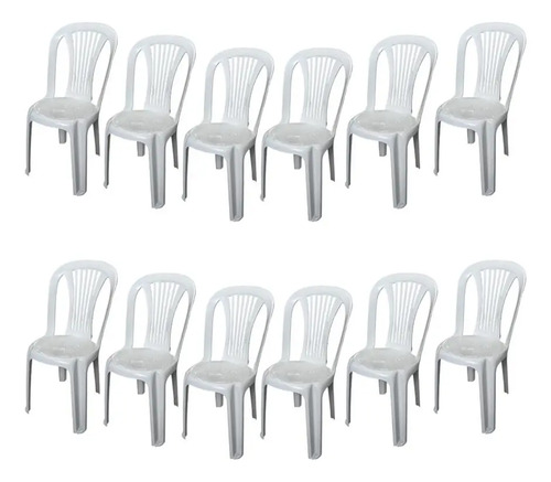 Kit 12 Cadeiras Plásticas Sol Plast Bistrô Empilhável Branca 154kg Branco