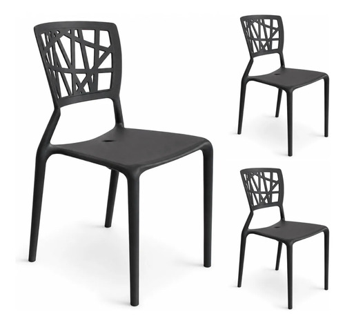 Kit 3 Cadeiras De Jantar Elo Moderna Varanda Gourmet Elo Moderna Empalhável Allegra Bali Rattan Resistente Compacta Preto