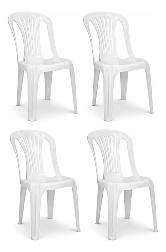 Kit 4 Cadeiras Bistro Plástico Empilhável Resistentes 152kg Bistro Branco