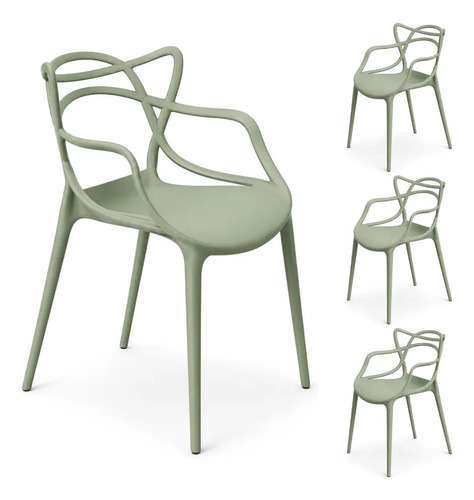 Kit 4 Cadeiras Allegra Com Braço Moderna Empilhável Em Polipropileno Para Sala De Jantar Cozinha Oliva - Prime Home Verde