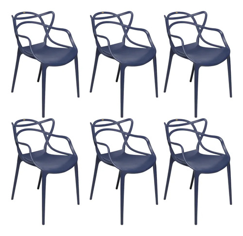 Kit 6 Cadeiras Allegra Sala De Jantar E Cozinha Empilháveis Allegra Azul-escuro