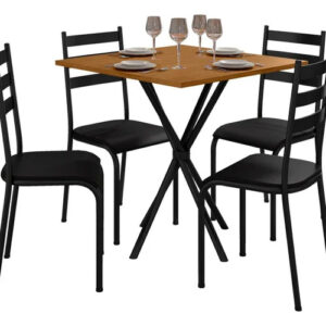 Conjunto De Jantar Diamante Mesa E 4 Cadeiras Aço E Mdf Preto Diamante