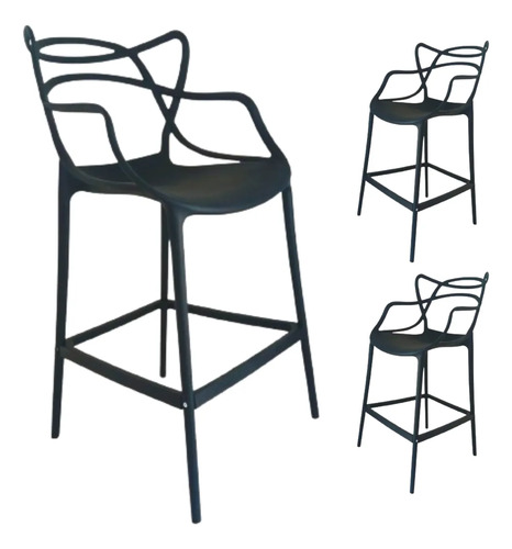 Kit 3 Banquetas Para Balcão E Área Externa Moderna Com Braço Fosco Preto
