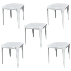 Kit 5 Mesa Monobloco Multiuso Quadrada De Plastico Bar Lazer Branco