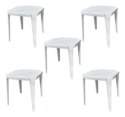 Kit 5 Mesa Monobloco Multiuso Quadrada De Plastico Bar Lazer Branco