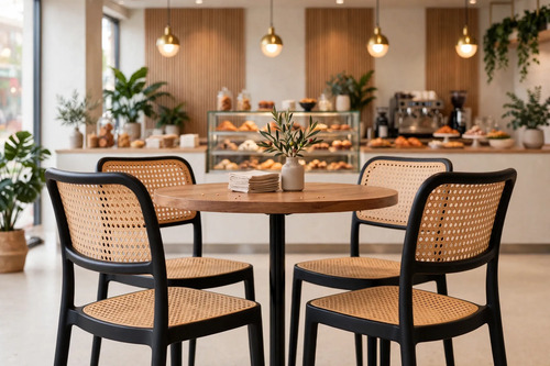 Kit 4 Cadeiras De Jantar E Cozinha Bali Rattan Empilhável Rattan Roma Bali Preto Bege