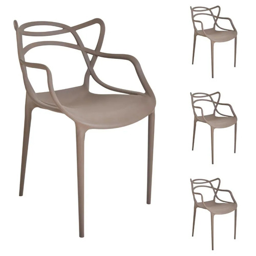 Kit 4 Cadeiras Allegra Com Braço Moderna Empilhável Em Polipropileno Para Sala De Jantar Cozinha Fendi - Prime Home