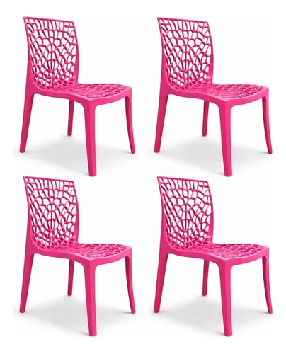 Kit 4 Cadeiras Gruvyer Rosa Pink Sala Jantar Modernas Empilháveis Resistentes 140kg Interna Externa