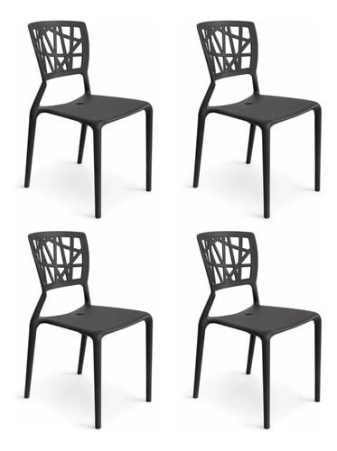 Kit 4 Cadeiras De Jantar Elo Pretas Empilháveis Resistente Trama Preto