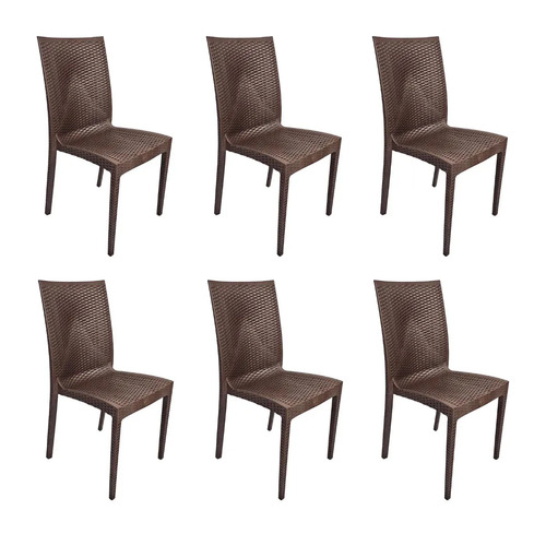 Kit 6 Cadeiras De Jantar Rattan Marrom Empilhável Moderna Área Interna Externa Resistente Confortável Prime Home