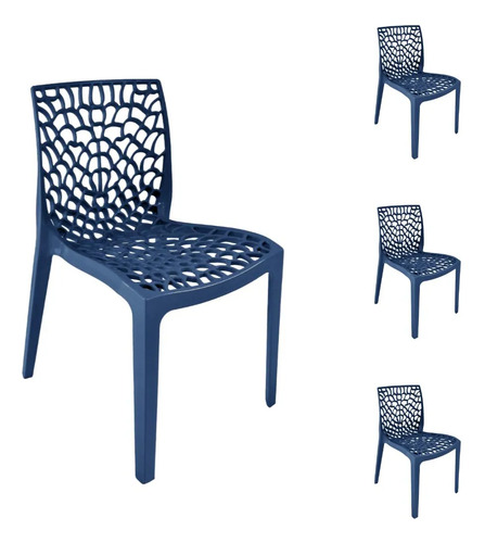 Kit 4 Cadeiras Gruvyer Sala De Jantar Cozinha Área Gourmet Gruvyer Azul Pretróleo
