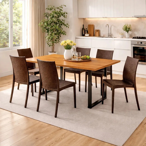 Kit 4 Cadeiras De Jantar Rattan Marrom Empilhável Moderna Área Interna Externa Resistente Confortável Prime Home Rattan Tipo Junco