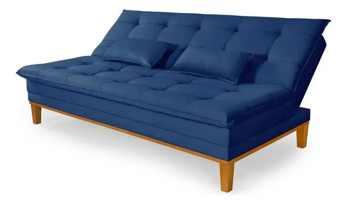 Sofá Cama 1,80m Reclinável 3 Lugares Mobly Pés Em Madeira Azul Mobly