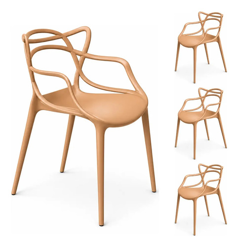 Kit 4 Cadeiras Allegra Com Braço Moderna Empilhável Em Polipropileno Para Sala De Jantar Cozinha Caramelo - Prime Home