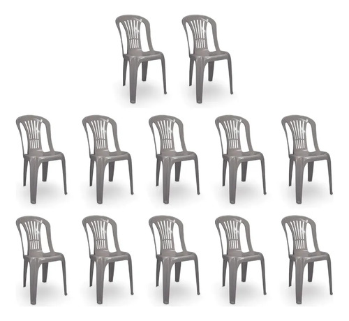 Kit 12 Cadeiras Plásticas Bistrô Jr Plásticos 182kg Cinza Bistrô