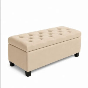 Recamier Com Baú Suede 80cm Banco Estofado Pé Madeira Bege Liso