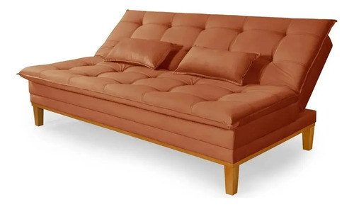 Sofá Cama Mobly 2 Lugares Reclinável 140cm Em Veludo Terracota Pés Madeira Moderno Prime Home Liso Terracota Liso