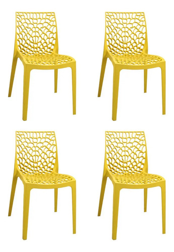 Kit 4 Cadeiras Vazada Em Polipropileno Gruvyer Espresso Amarelo