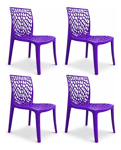 Kit 4 Cadeiras Gruvyer Roxa Sala Jantar Modernas Empilháveis Resistentes 140kg Interna Externa Roxo