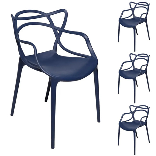 Kit 4 Cadeiras Allegra Com Braço Moderna Empilhável Em Polipropileno Para Sala De Jantar Cozinha Azul Marinho - Prime Home Allegra Azul-marinho