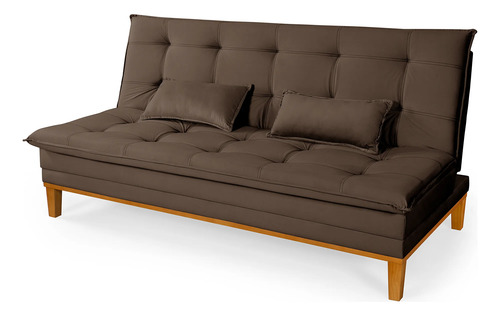 Sofá Cama 2 Lugares Confortável Reclinável 140cm Pés Madeira Marrom Liso