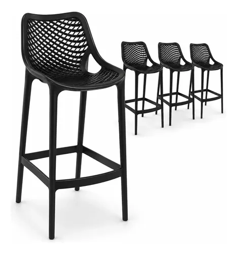 Kit 4 Banquetas Suits Mosaico Empilháveis Bancada Gourmet Fosca Preto