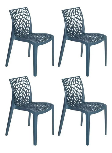 4 Cadeiras De Jantar Empilháveis Loft7 Gruvyer Acabamento Fosco Cor Azul-petróleo Mate