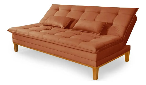 Sofá Cama 2 Lugares Confortável Reclinável 140cm Pés Madeira Terracota Liso