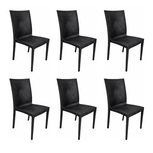 Kit 6 Cadeiras De Jantar Rattan Preto Empilhável Moderna Área Interna Externa Resistente Confortável Prime Home