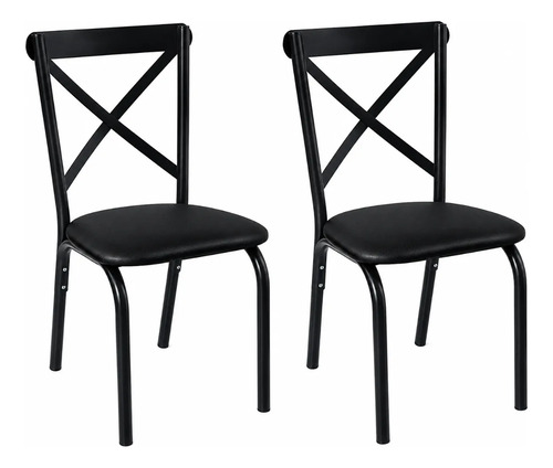 Kit 2 Cadeiras De Jantar Em Aço Paris Estofada Resistente Paris Preto