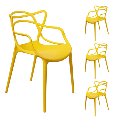 Kit 4 Cadeiras Allegra Coloridas Polipropileno Empilháveis Allegra Amarelo