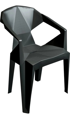 Cadeira Diamond Plástica Reforçada Poltrona Com Braço 182kg Preto Diamond