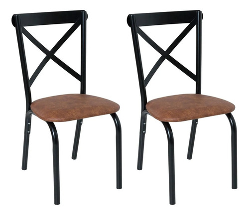 Kit 2 Cadeiras De Jantar Em Aço Paris Estofada Resistente Paris Caramelo