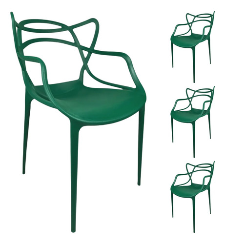 Kit 4 Cadeiras Allegra Coloridas Polipropileno Empilháveis Allegra Verde-escuro