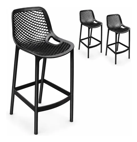 Kit 3 Banquetas Alta Mosaico Suits Empilháveis Gourmet Banqueta Suits Preto