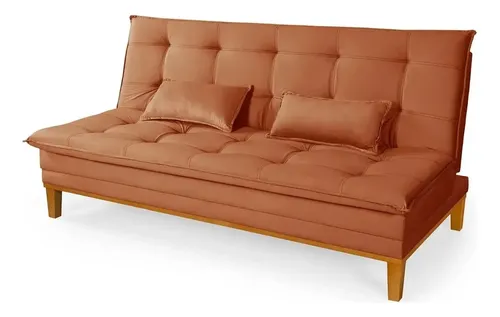 Sofá 2 Lugares Reclinável 140cm Confortável Pés Em Madeira Terracota Mobly 140