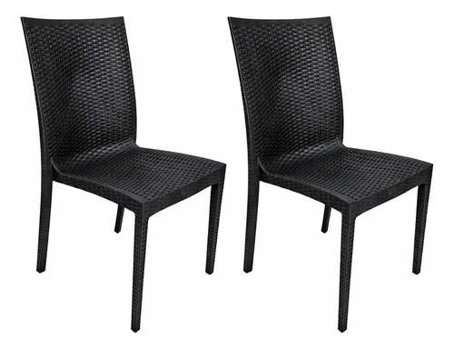Kit 2 Cadeiras De Jantar Rattan Marrom Empilhável Resistente Rattan Preto